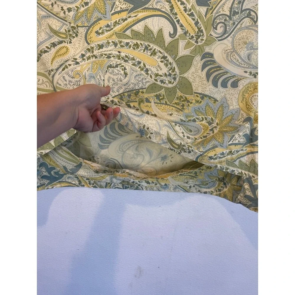 Pottery Barn Single Euro Sham Paisley 100% Cotton Cottage Home Green Yellow Blue